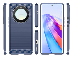 Чехол защитный синего цвета на смартфон Honor X9A (с 2023 года), серия Carbon (дизайн в стиле карбон) от Caseport