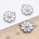 Подвеска Цветок, цвет серебро (родий) + прозрачный, размер 15*12 мм, цена за 1 шт