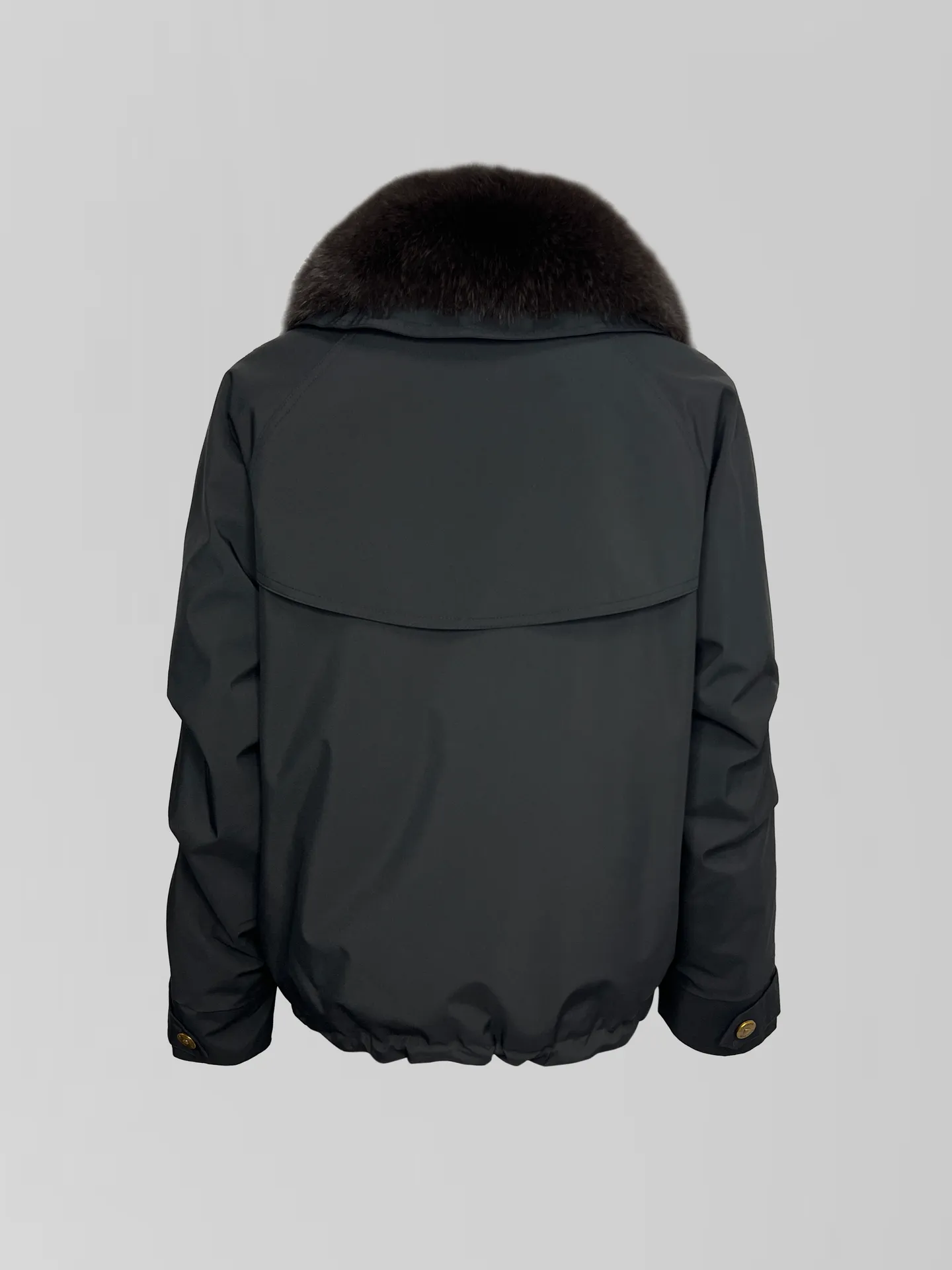 Куртка-парка однотонная на молнии с кулиской внизу и воротником из меха