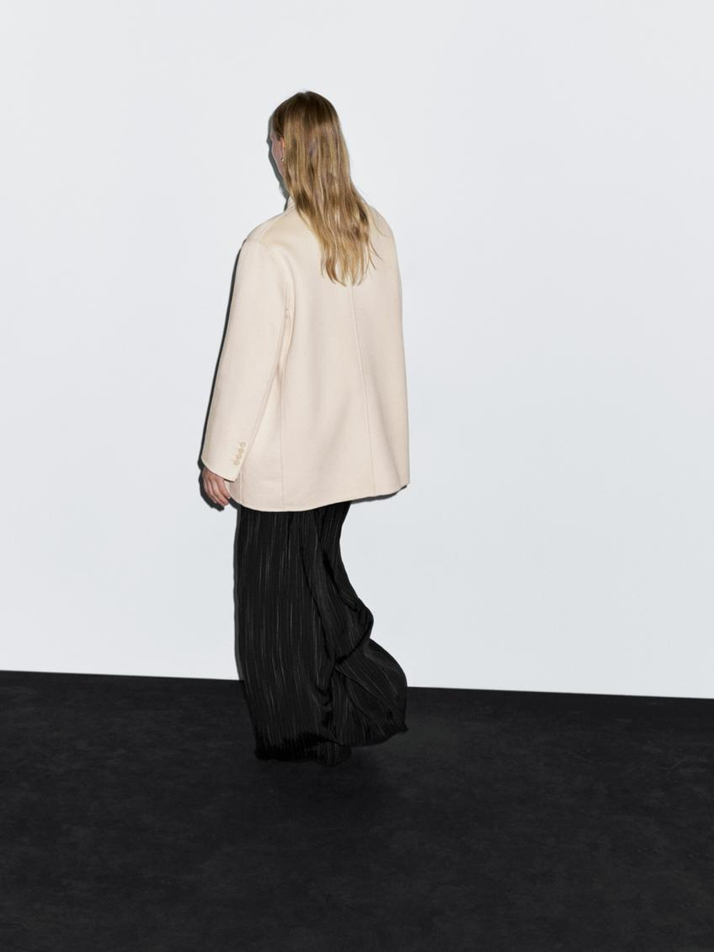 Massimo Dutti Пальто из смесовой шерсти с высоким воротником, натуральный, кремовый