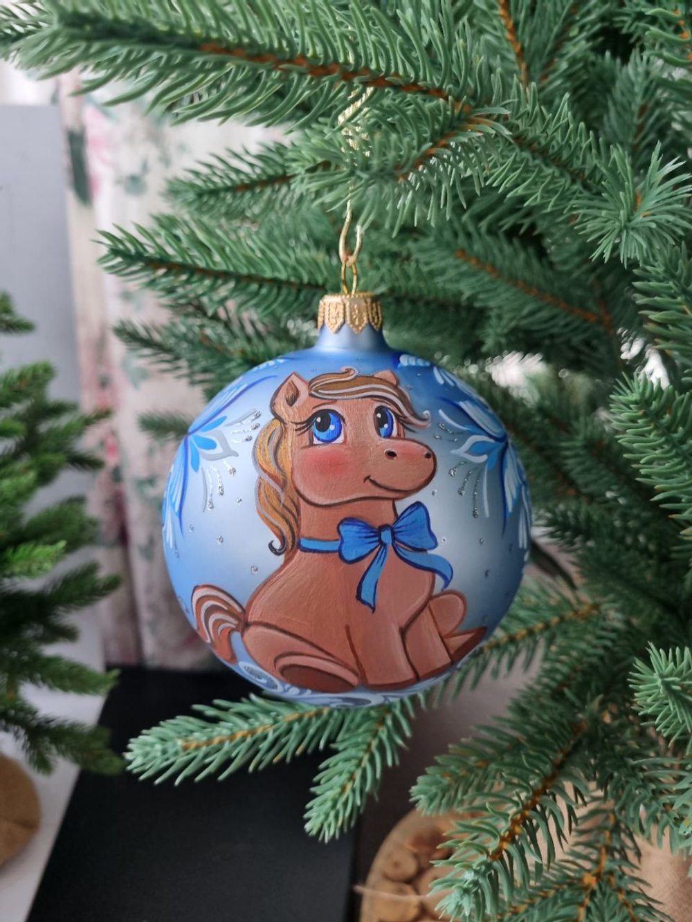 Шар стеклянный "малышка пони" ручная роспись