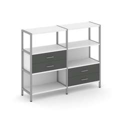 Shelf System Двухсекционный стеллаж трехярусный с ящиками SN.STM-323 Белый/Антрацит/Металл Серый 159