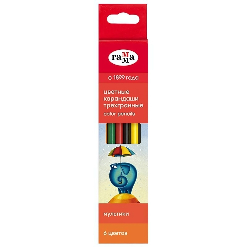 Карандаши 6цв. "Мультики" трехгранные, заточен. европодвес (Гамма)