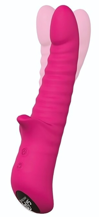 Розовый вибратор Honey Bear с ребрышками - 21,5 см. (Цвет: розовый)