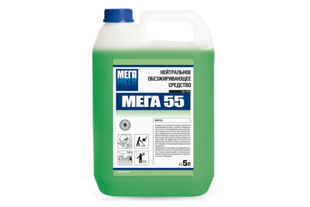 Мега 55 универсальное средство для ручного мытья посуды, кухонного оборудования, 5 л.