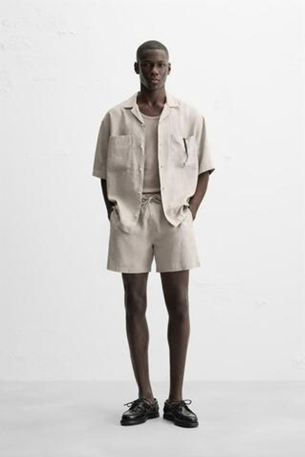 ZARA ШОРТЫ ИЗ 100% ЛЬНА, БЕЖЕВЫЙ