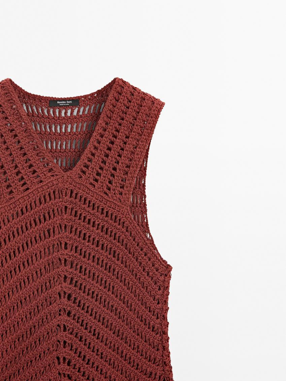 Massimo Dutti Топ из ажурного кружева кроше, черепичный