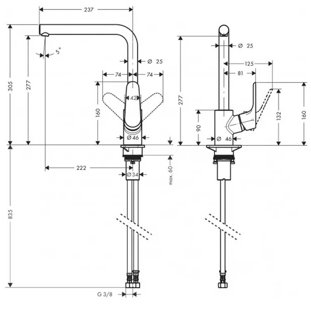 Hansgrohe 31817670 Focus Смеситель для кухни, однорычажный, с поворотным изливом, черный матовый