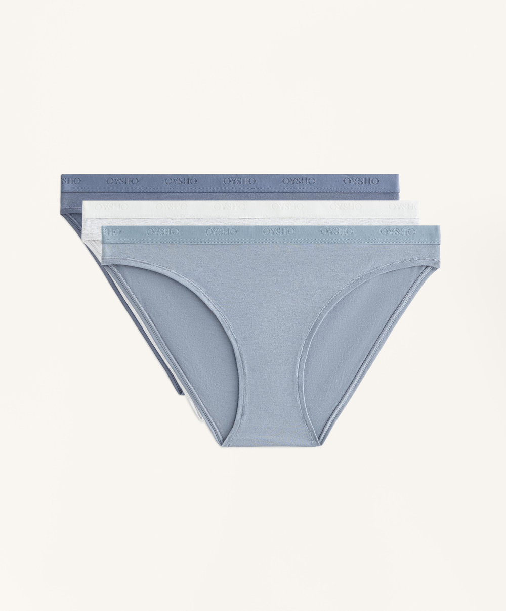 OYSHO Набор из 3 пар классических трусов из хлопковой смеси, синий