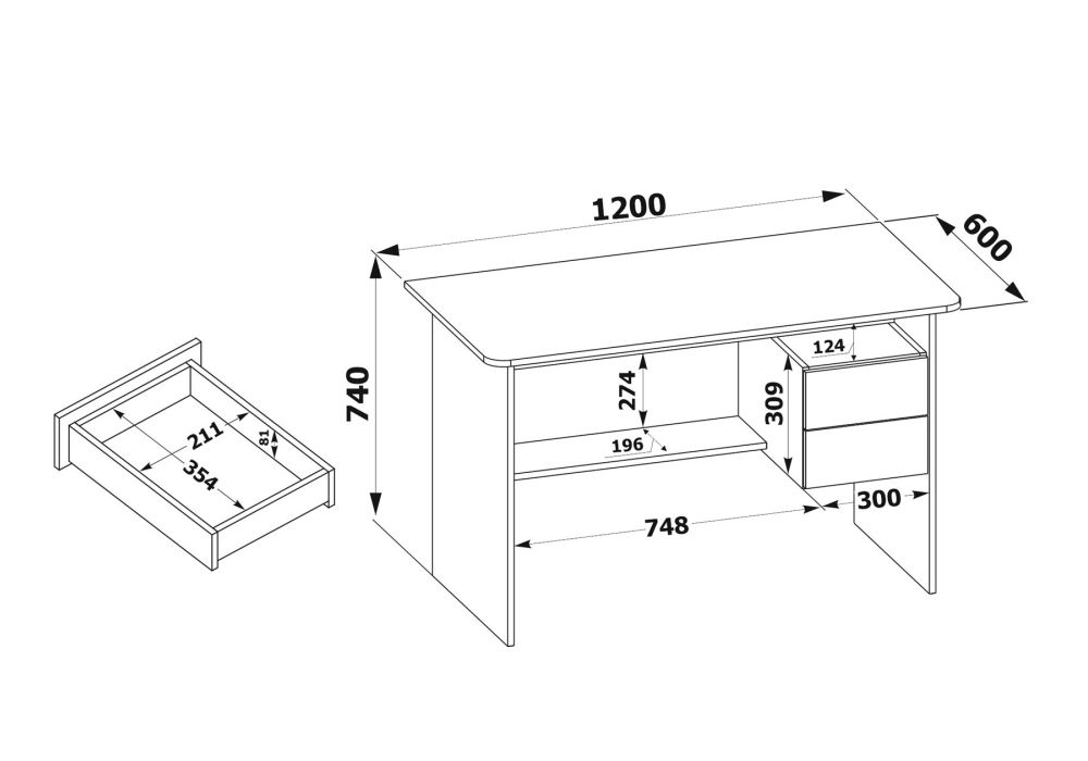 Стол письменный СПМ-07Б 120х60х74
