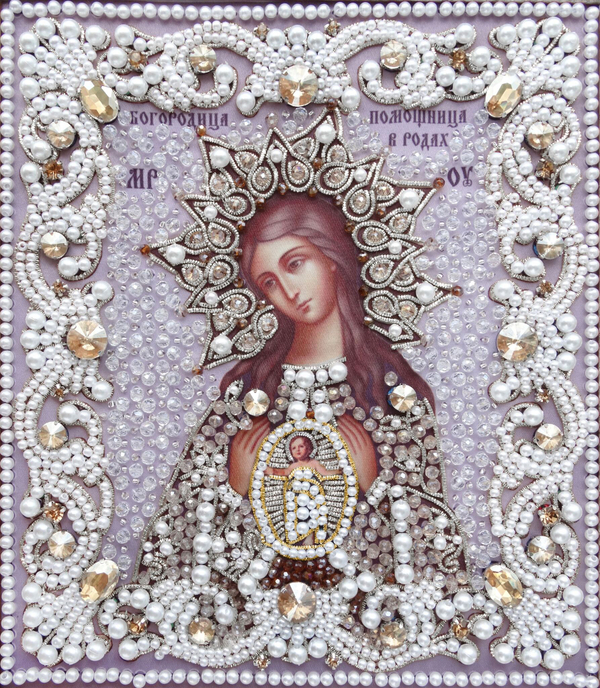 ЖС-16-СШ Набор для вышивания хрустальными камнями Богородица Помощница в родах (шампань)