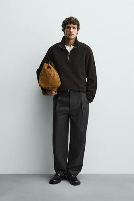 ZARA ТОЛСТОВКА ИЗ ИСКУССТВЕННОЙ ОВЧИНЫ С ВОРОТНИКОМ НА МОЛНИИ, ТЕМНО-КОРИЧНЕВЫЙ