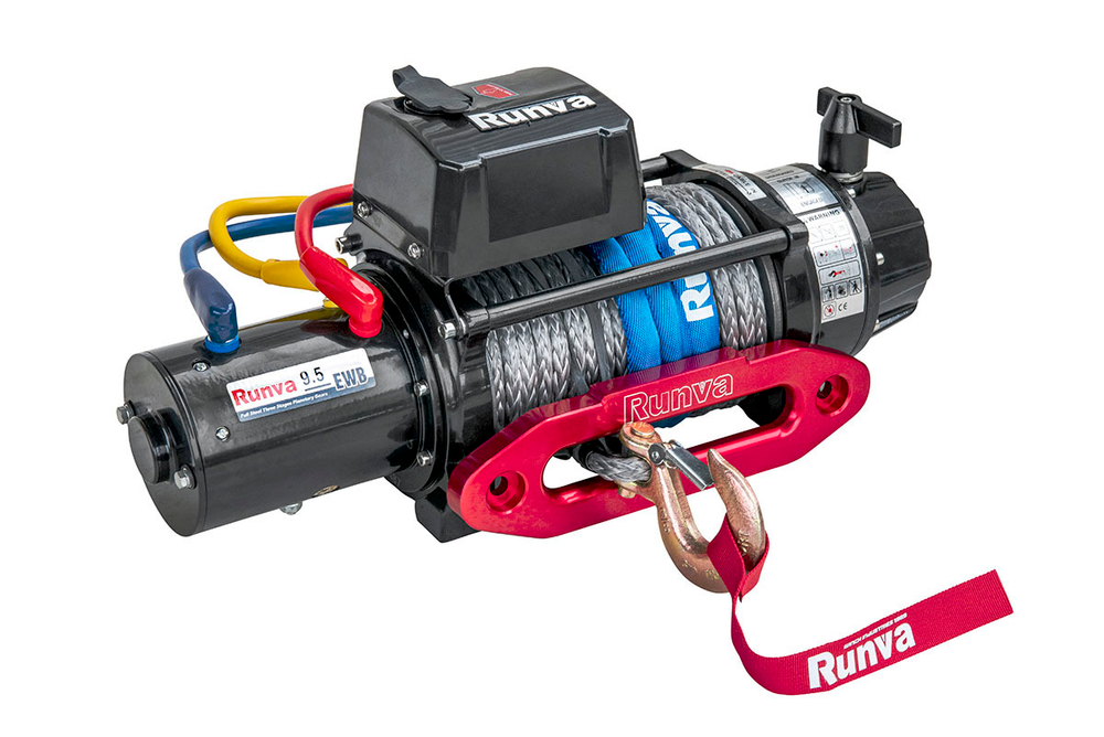Лебёдка электрическая 24V Runva 9500 lbs 4350 кг влагозащищенная, синтетический трос