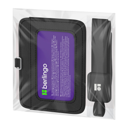 Бейдж горизонтальный Berlingo "ID 500", 85*55мм, экокожа, держатель-рулетка с лентой 45 см, черный