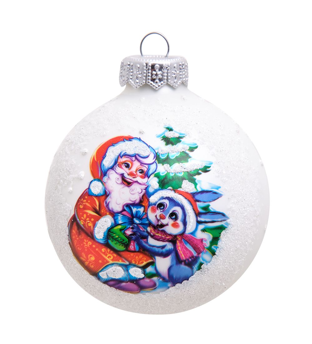 НФШ-1059 Ел. украшение Шар «Дед Мороз веселый» 85 мм