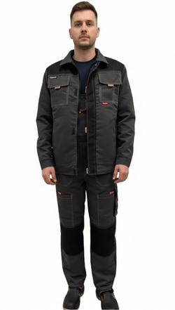 Костюм Nerss МАНХЕТТЕН, куртка + полукомбинезон. Черный с серым.