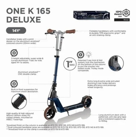 Самокат Globber One K 165 BR VINTAGE синий