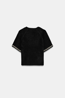 ZARA СВИТЕР С БУСИНАМИ, ЧЕРНЫЙ