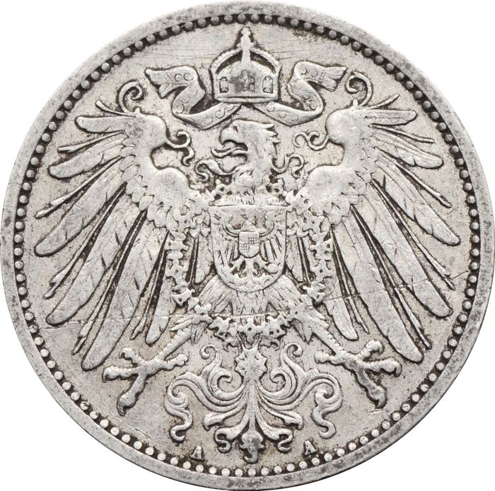 1 марка 1908 Германская Империя "A" XF