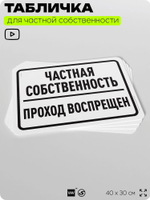 Табличка для частной территории "Частная собственность, проход воспрещен", на дом, для участка, организаций, предупреждающая, 40х30 см, Silver Plane x Айдентика Технолоджи