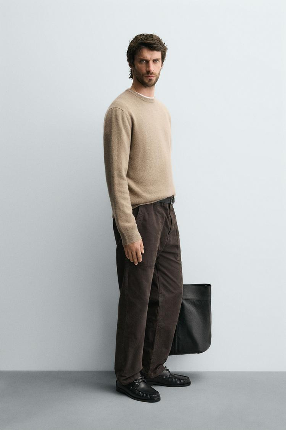 ZARA ШЕРСТЯНОЙ СВИТЕР КЛАССИЧЕСКОГО КРОЯ, РЫЖЕВАТО-КОРИЧНЕВЫЙ