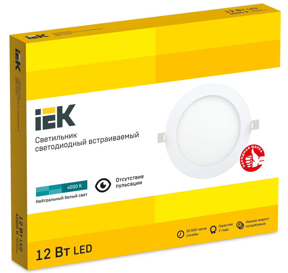 Светильник ДВО 1605 белый круг LED 12Вт 4000K IP20 IEK
