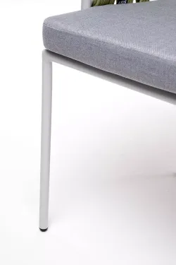 "Диего" стул плетеный из роупа, каркас из стали светло-серый (RAL7035) шагрень, роуп салатовый меланж круглый, ткань светло-серая