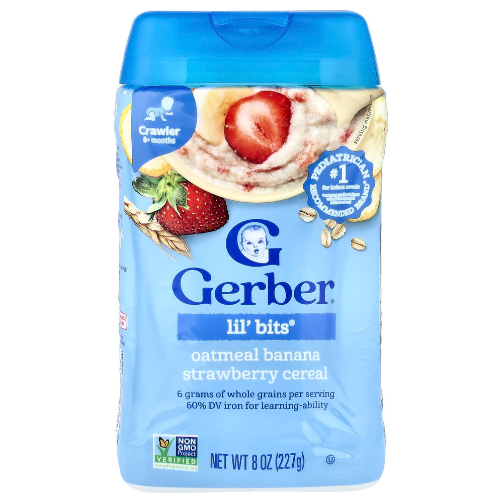Gerber, Lil 'Bits, овсяные хлопья, для малышей от 8 месяцев, банан и клубника, 227 г (8 унций)