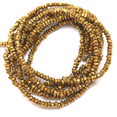 Гематит граненый золото 3х2 мм, бусины - рондели (нить)