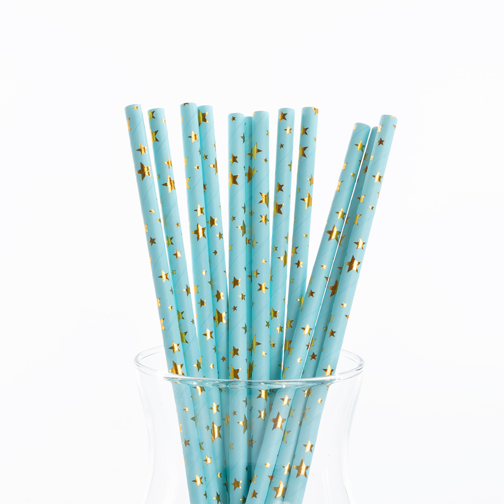 Трубочки бумажные для коктейлей «Звезды», голубой/ золото, металлик, 12 шт