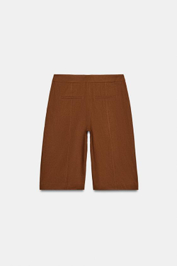 ZARA ДЛИННЫЕ БЕРМУДЫ ИЗ СМЕСОВОГО ЛЬНА, СВЕТЛО-КОРИЧНЕВЫЙ