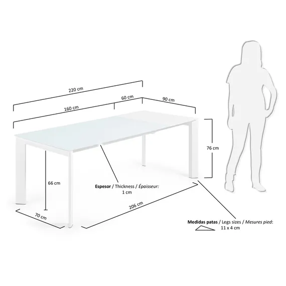 ATTA Стол 160 (220) x90 белое стекло