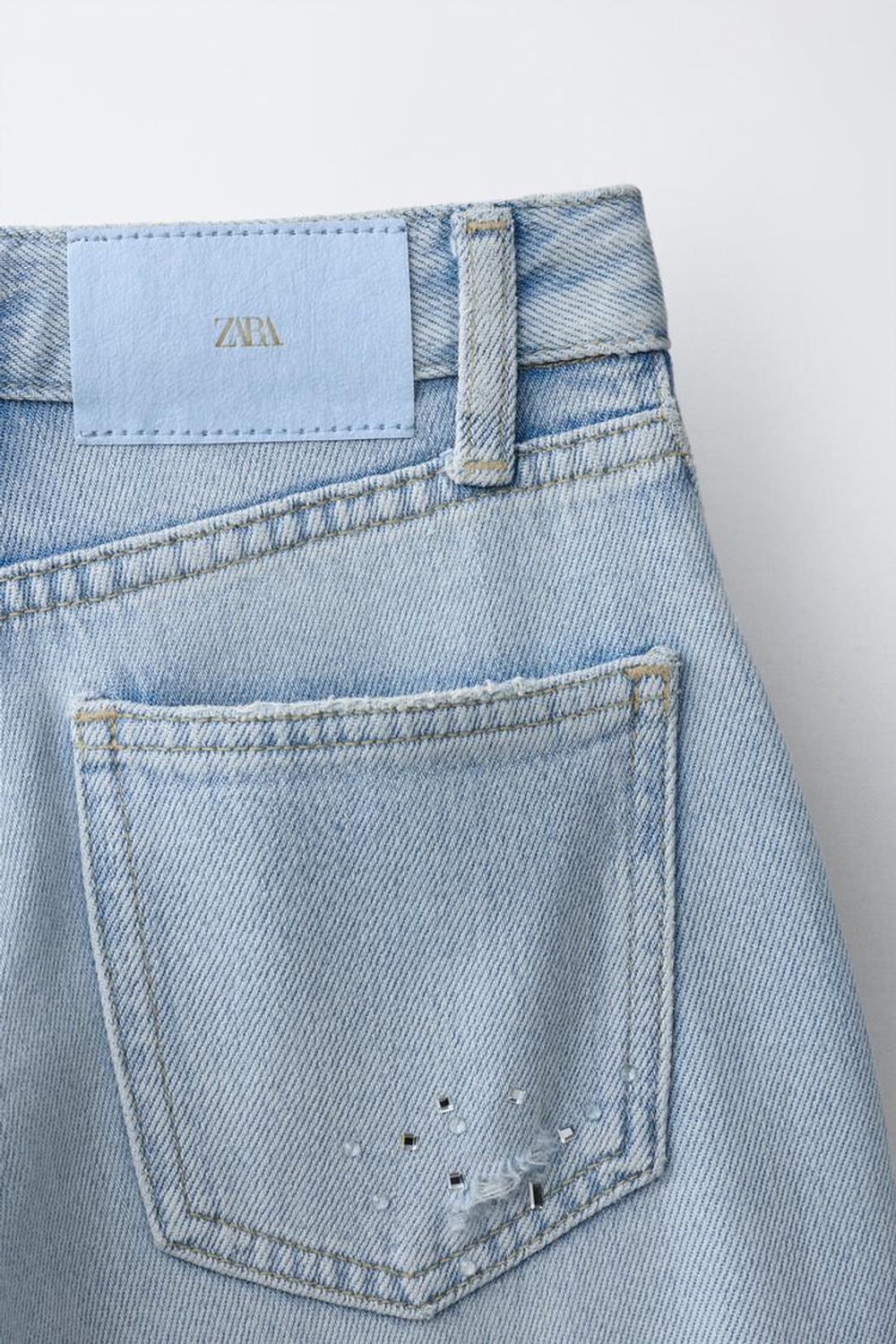 ZARA ДЖИНСЫ BALLOON СО СТРАЗАМИ, ГОЛУБОЙ