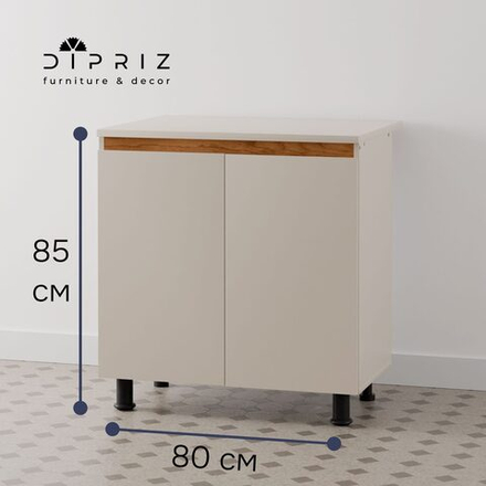 Кухонный модуль напольный 80 см Виго 2 двери со столешницей, с дубовой панелью, на ножках / персидский жемчуг, массив дуба