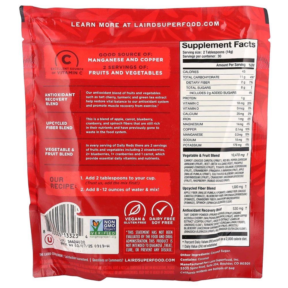 Laird Superfood, Ежедневные красные с антиоксидантами, 420 г (14,8 унции)