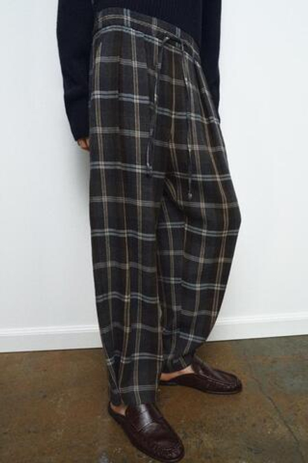 ZARA БРЮКИ В КЛЕТКУ — ZW COLLECTION, СЕРЫЙ МЕЛАНЖ