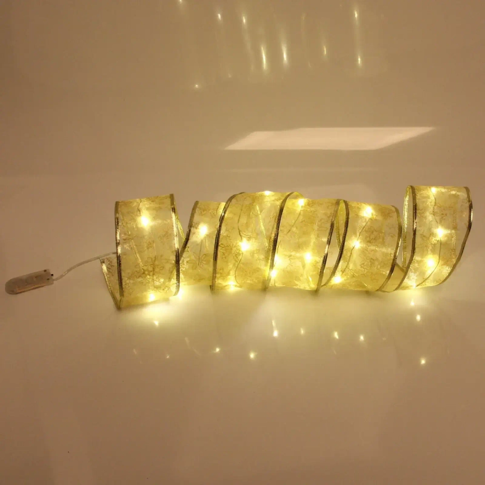 Гирлянда для дома ЛЕНТА ДЕКОРАТИВНАЯ «Морозные снежинки» 2,0 м, 6 см, 20 ламп LED (на батарейках), Золото (подсветка золото)