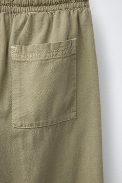 ZARA БРЮКИ ПРЯМОГО КРОЯ ИЗ ХЛОПКА И ЛЬНА, СВЕТЛО-ЗЕЛЕНЫЙ