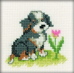 "Песик с цветком"-H084  вышивка