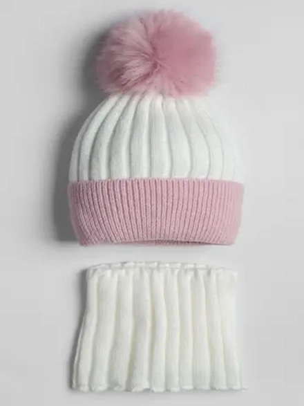 Шапка зимняя для девочки с помпоном и снуд