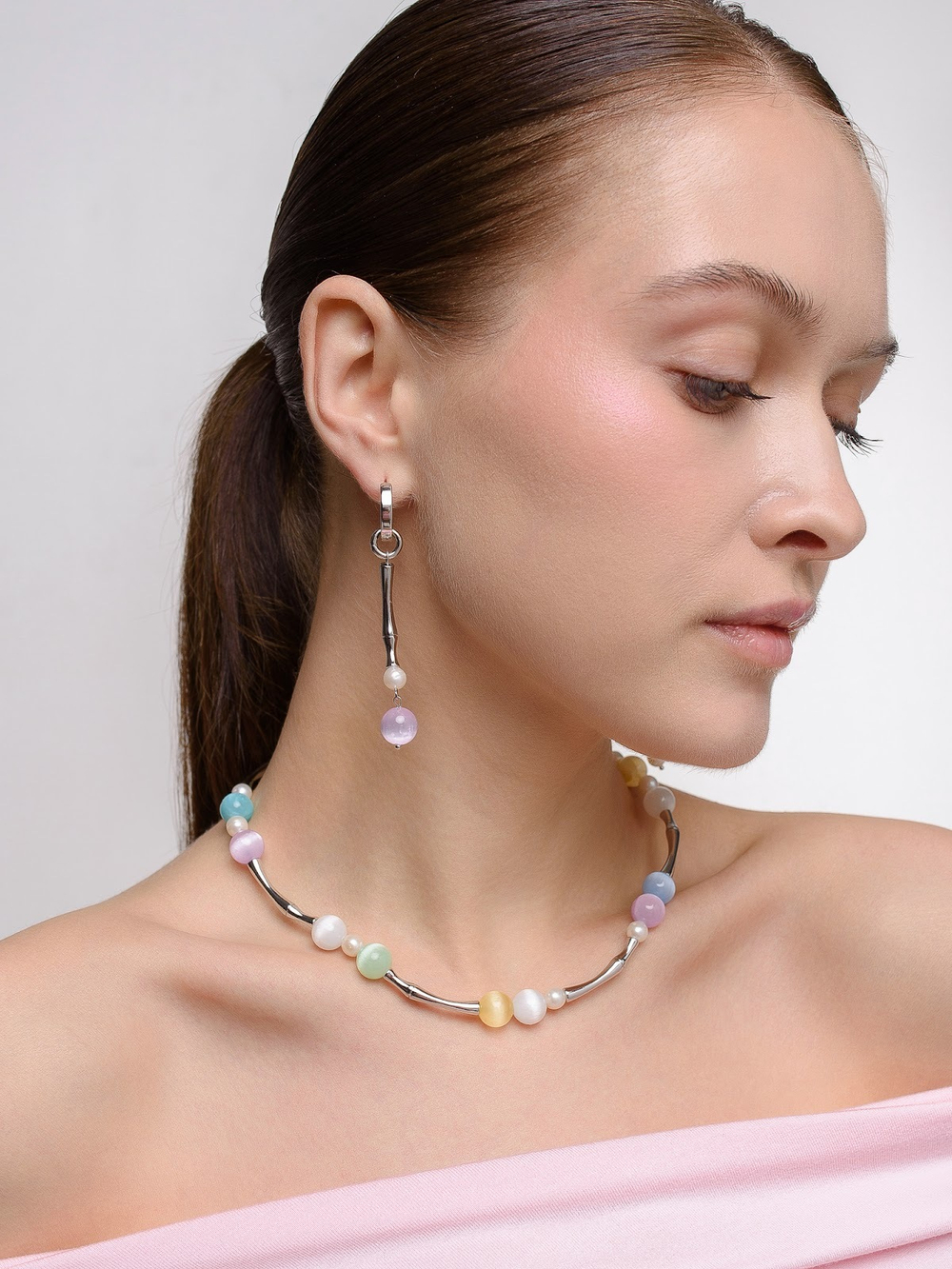 Колье Bubble Multicolor с селенитом Silver