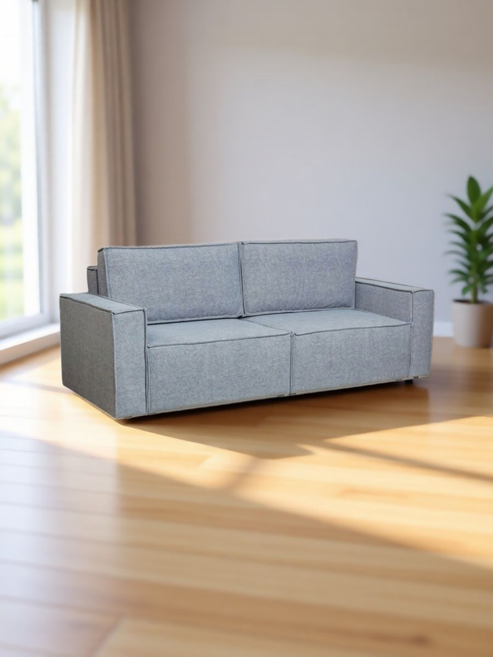 Диван-кровать Сатурн в стиле ЛОФТ ткань ЕВА 07 серый, велюр, механизм Еврокнижка, спальное место 202х155 см, пружинный блок Боннель, ниша для белья