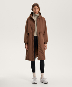 Oysho Водонепроницаемый длинный плащ с подкладкой FELLEX® AEROGEL 10K, коричневый
