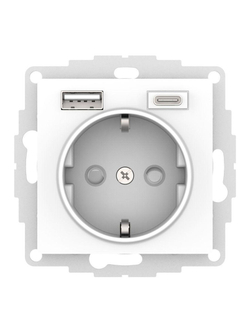 Розетка AtlasDesign 16А с 2-мя заряд. устройствами USB тип A+C 5В/2.4А 2х5В/1.2А механизм бел. SE ATN000132