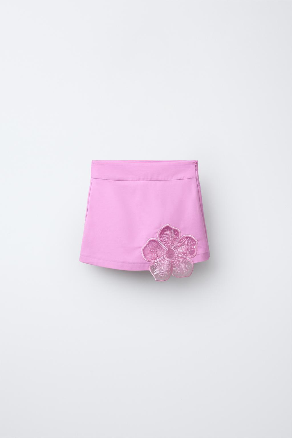 ZARA ЮБКА-ШОРТЫ С КОНТРАСТНЫМ ЦВЕТКОМ, ФУКСИЯ