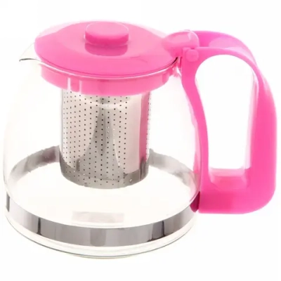 Чайник заварочный стеклянный 700 мл с металлическим ситом большая ручка Селфи, микс