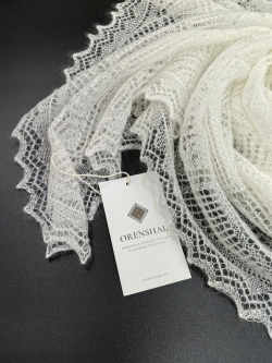 Оренбургский пуховый платок-паутинка А80-01 белый отбеленный