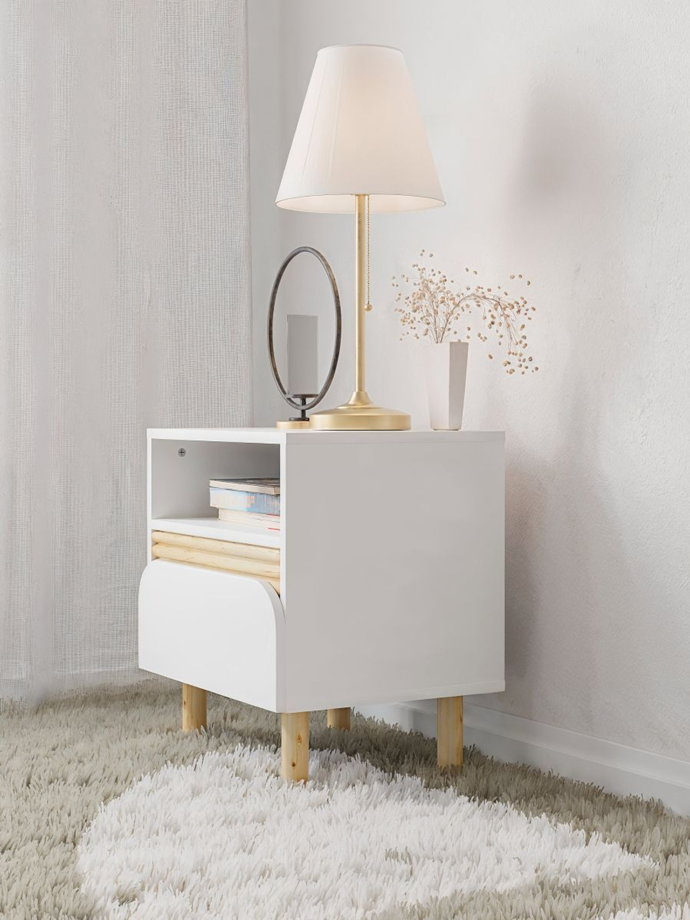 Тумба прикроватная Ола с ящиком, на ножках, 48х40х55 см