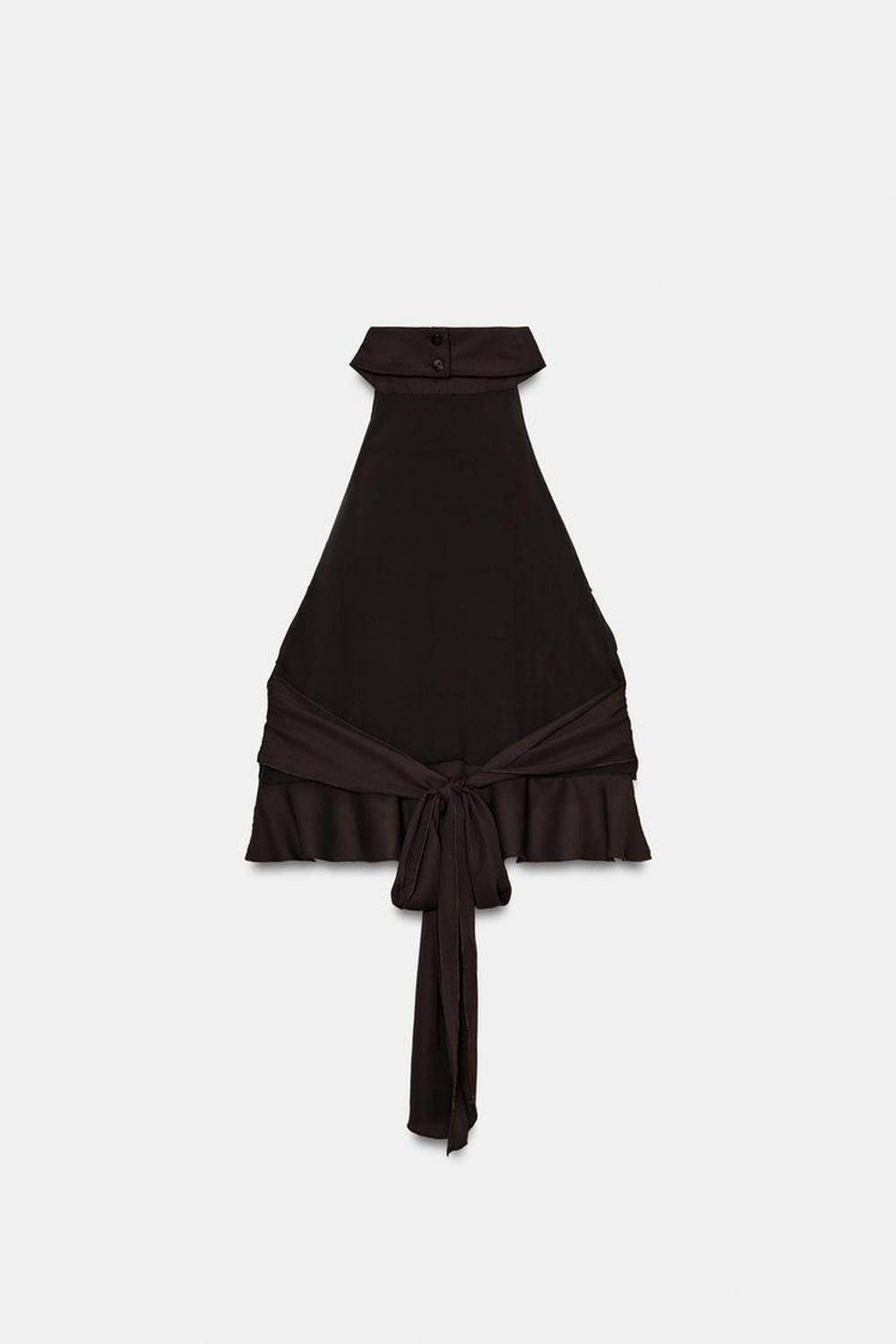 ZARA ТОП ИЗ ЖОРЖЕТА С ГОРЛОВИНОЙ ХАЛТЕР, ТЕМНО-КОРИЧНЕВЫЙ