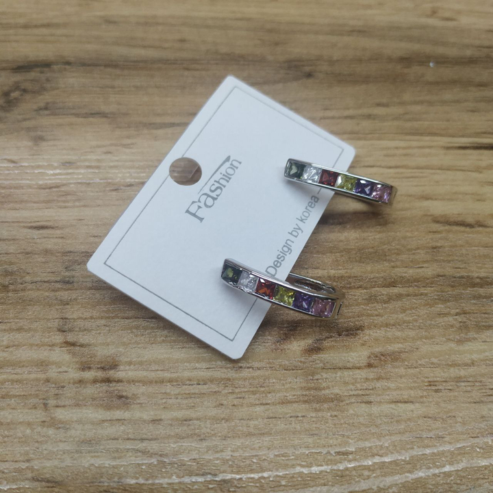 Серьги англ.заст. Овал Циркон 6 кристаллов цвет ассорти металл серебристый